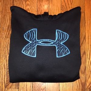 Black Under Armor Hoodie W/ Blue Strip Logo